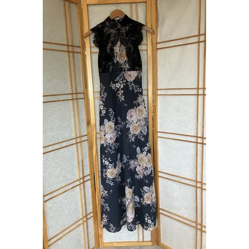 Maison Armory Black Moonlight Rose Floral & Lace Slip Dress XSmall, Boho Maxi - Picture 7 of 16